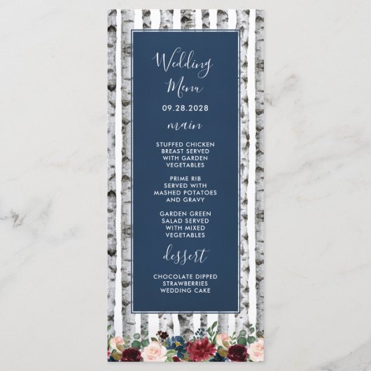 Cartes de menu de mariage avec arbres de bouleau b (Devant)