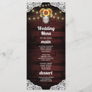 Cartes de menu de mariage avec jarres de maçon tou