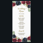 Cartes de menu de mariage bohème rustique bleu mar<br><div class="desc">Cartes de menu de mariage bohème rustique bleu marine et bordeaux - avec des roses et des pivoines élégantes à l'aquarelle dans diverses nuances de Marsala, bordeaux, merlot et bleu marine avec une verdure élégante. Il y a des touches de brindilles dorées dans les fleurs et la verdure. La mise...</div>