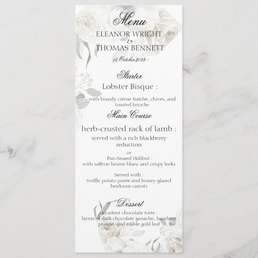 Cartes de menu de mariage botaniques à feuillage f (Devant)