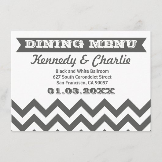 Cartes de menu de mariage de Chevron (Devant)