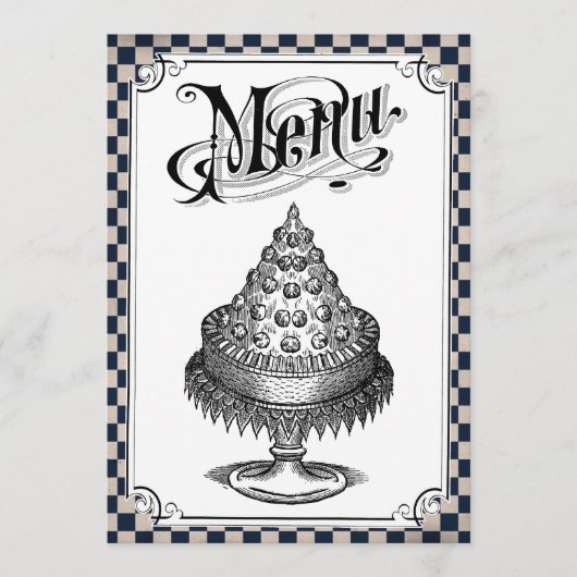 Cartes de menu de mariage de damier de Steampunk (Devant)