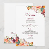 Cartes de menu de mariage de fleur de chute, rouge (Devant / Derrière)
