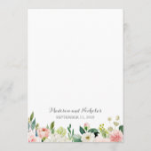 Cartes de menu de mariage de fleur rose et blanche (Dos)
