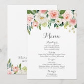 Cartes de menu de mariage de fleur rose et blanche (Devant / Derrière)