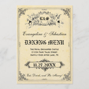 Cartes de menu de mariage de livre de contes de