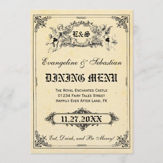 Cartes de menu de mariage de livre de contes de (Devant)