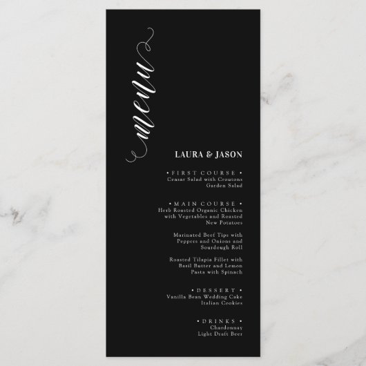 Cartes de Menu de Mariage Élégantes Classiques Noi (Devant)