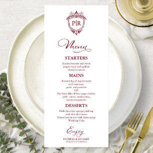 Cartes de menu de mariage élégantes monogramme bor