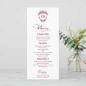 Cartes de menu de mariage élégantes monogramme bor (Debout devant)
