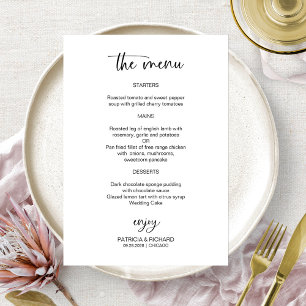 Cartes de menu de mariage élégantes noir et blanc