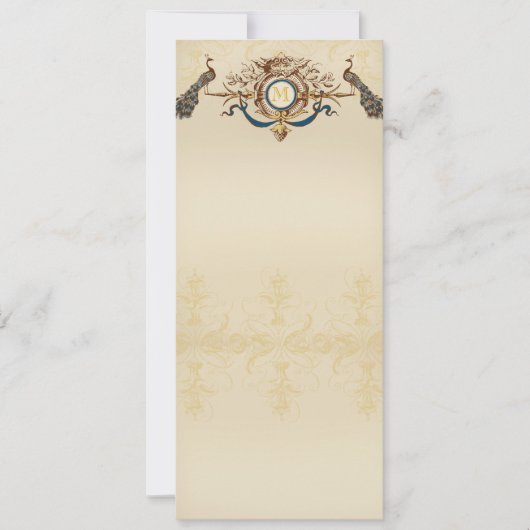 Cartes de menu de mariage élégantes pour paon (Devant)