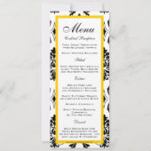 Cartes de menu de mariage en damas noir et jaune (Dos)