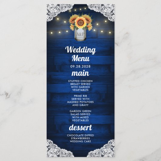 Cartes de menu de mariage en pot de maçon en tourn (Devant)