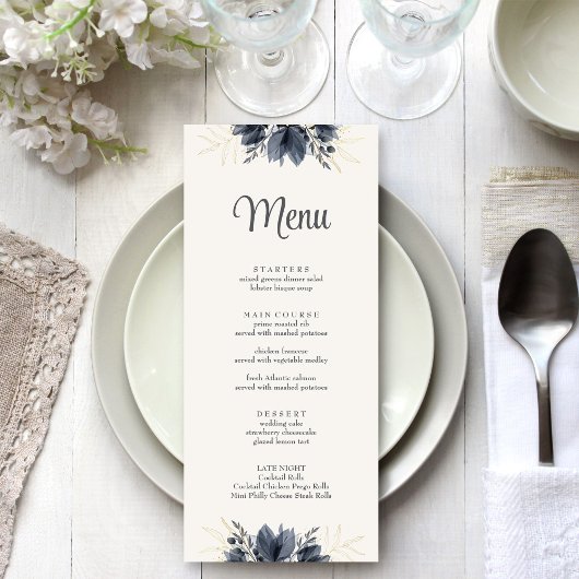 Cartes de Menu de Mariage Fleurs Sombres Douces