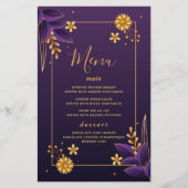Cartes de menu de mariage floral esthétique violet (Devant)