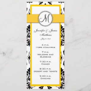 Cartes de menu de mariage jaune en damas noir