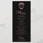 Cartes de menu de mariage Monogram noir et or rose (Devant)