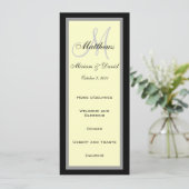 Cartes de menu de mariage Monogramme Crème Noir (Debout devant)