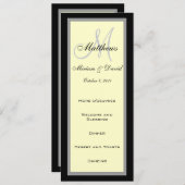 Cartes de menu de mariage Monogramme Crème Noir (Devant / Derrière)