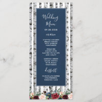 Cartes de menu de mariage Navy Blue Burgundy avec 