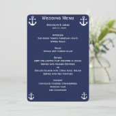 Cartes de menu de mariage personnalisées bleu mari (Debout devant)