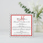 Cartes de Menu de Mariage Points Monogramme Rouge  (Debout devant)