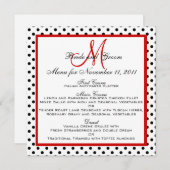 Cartes de Menu de Mariage Points Monogramme Rouge  (Devant / Derrière)