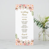 Cartes de menu de mariage rose et or Paeony Blush (Debout devant)