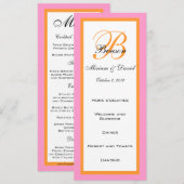 Cartes de menu de mariage rose orange (Devant / Derrière)