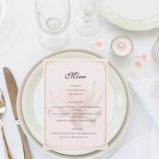 Cartes de menu de mariage Rose Pâle