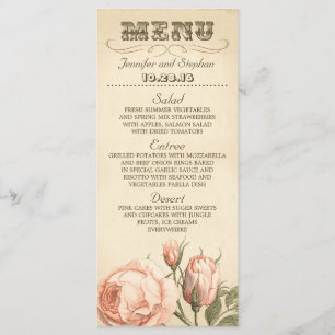 Cartes de menu de mariage rose vintage