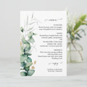Cartes de menu de mariage Rustique Chic Eucalyptus (Debout devant)