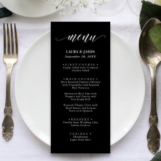 Cartes de menu de mariage rustiques avec calligrap
