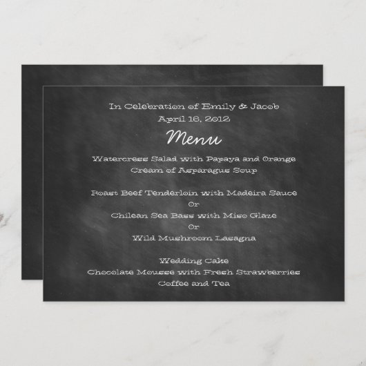 Cartes de menu de mariage sur ardoise (Devant / Derrière)