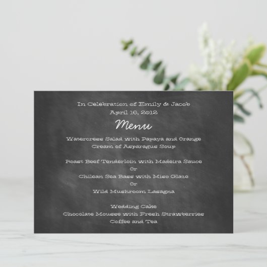 Cartes de menu de mariage sur ardoise (Debout devant)