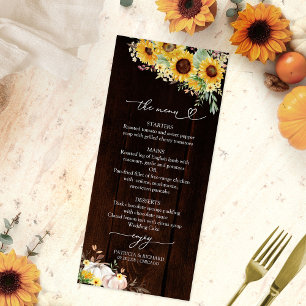 Cartes de menu de mariage Tournesol Citrouille Cou