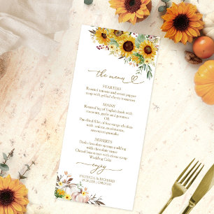 Cartes de menu de mariage tournesol citrouille pou