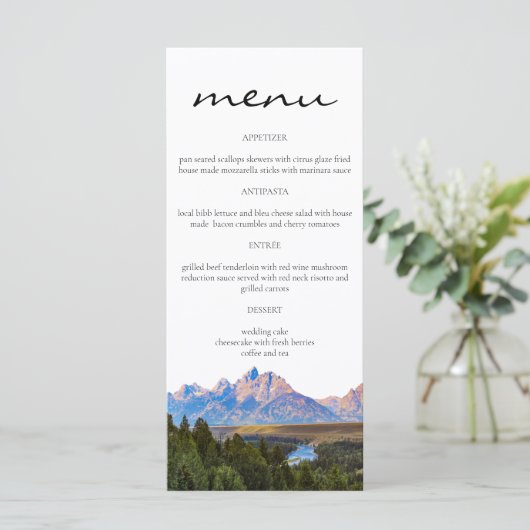 Cartes de menu de montagne rustique (Debout devant)