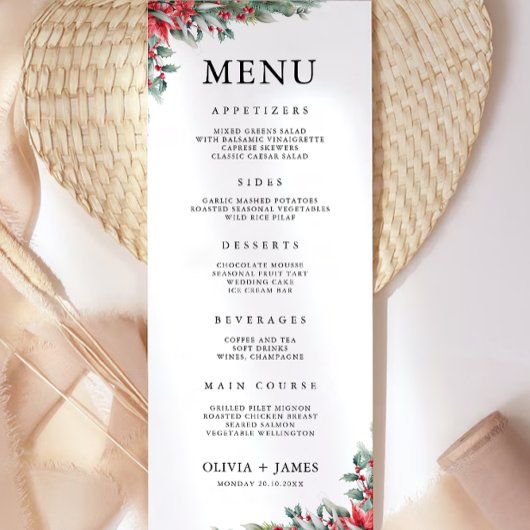 Cartes de menu de Noël Mariage Modèle