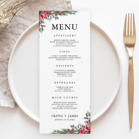 Cartes de menu de Noël Mariage Modèle