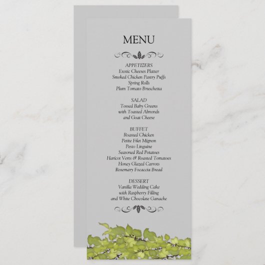 Cartes de menu de réception de mariage (Devant / Derrière)