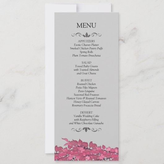 Cartes de menu de réception de mariage (Devant)