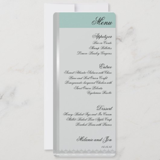 Cartes de menu de réception de mariage à blocs de (Devant)