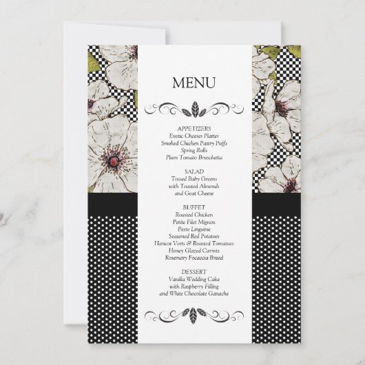 Cartes de menu de réception de mariage florales (Devant)