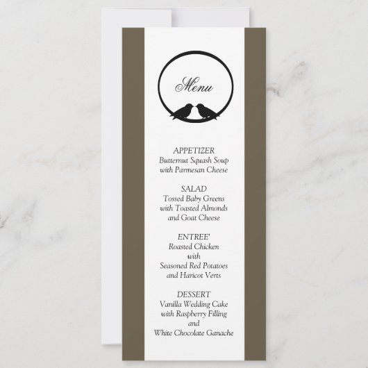 Cartes de menu de réception de mariage Lovebirds (Devant)