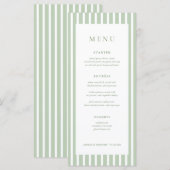 Cartes de menu de table de mariage à rayures vert (Devant / Derrière)