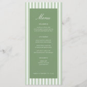 Cartes de menu de table de mariage rayées vert rét (Devant)