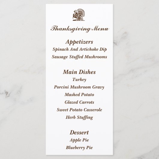 Cartes de menu de thanksgiving de la "Turquie" (Devant)