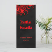 Cartes de menu du dîner Mariage Floral noir et rou (Debout devant)